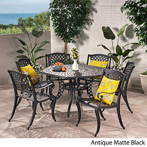 Christopher Knight Home Hammond Outdoor Cast Aluminum Patio Dining Set 7-Pcs Antique Matte Black