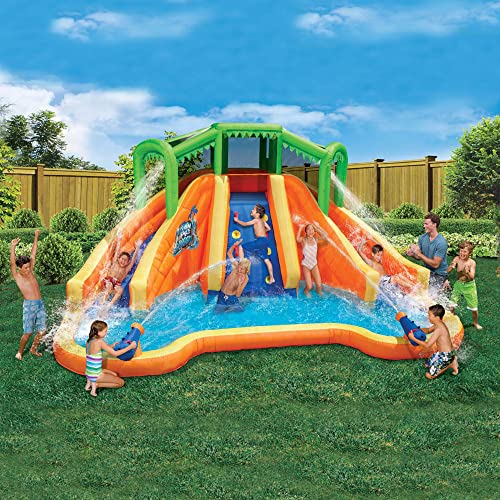 BANZAI Twin Falls Lagoon Inflatable Water Slide Splash Toy Orange