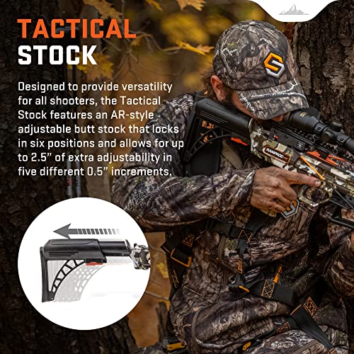 Wicked Ridge Rampage XS Crossbow Peak XT 390 FPS with Lighted Scope, Rope-Sled, Tactical Stock & 3 Arrows Peak Camo