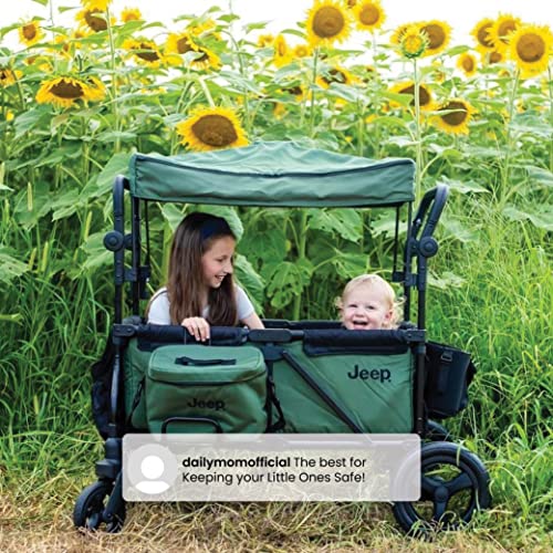 Delta Children Jeep Deluxe Wrangler Stroller Wagon with Cooler Bag and Parent Organizer Black/Olive Green