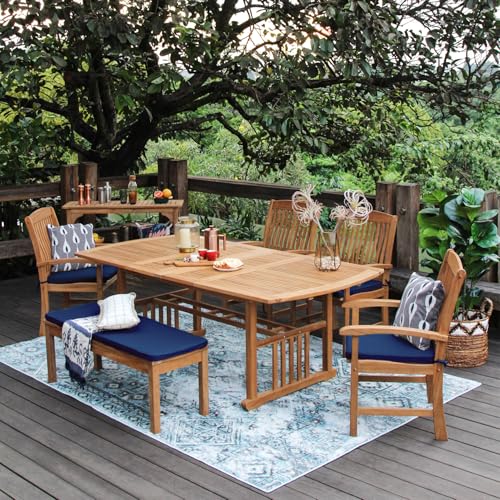 Cambridge Casual Caterina Teak Wood 6-Piece Outdoor Dining Set Natural Teak/Navy Cushion