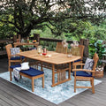 Cambridge Casual Caterina Teak Wood 6-Piece Outdoor Dining Set Natural Teak/Navy Cushion