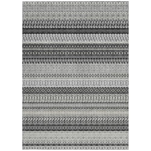 HomeRoots 10' x 14' Black Striped Washable Non-Skid Indoor Outdoor Area Rug Black