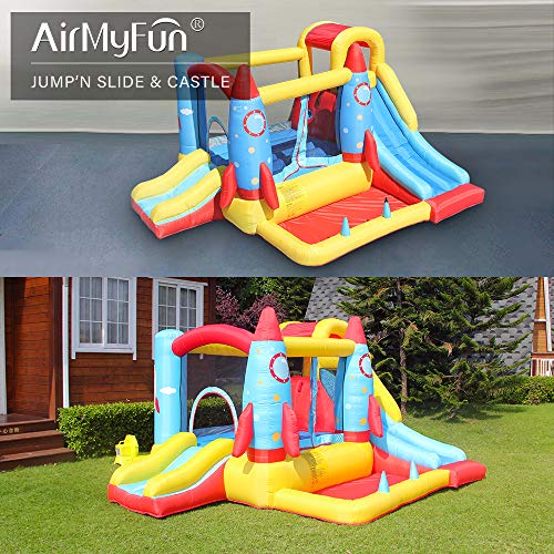 AirMyFun Inflatable Rocket Theme Bounce House Blue