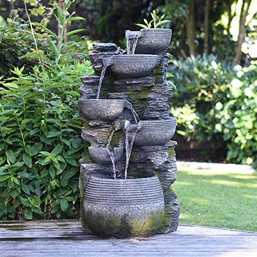 Litedeer Homes Cascading Stone Water Fountain with LED Lights 40-Inch Gray
