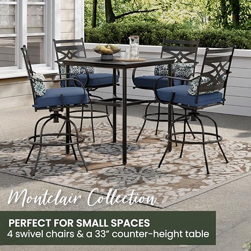 Hanover Montclair 5-Piece Outdoor Dining Set with 4 Swivel Chairs and Square Table Navy