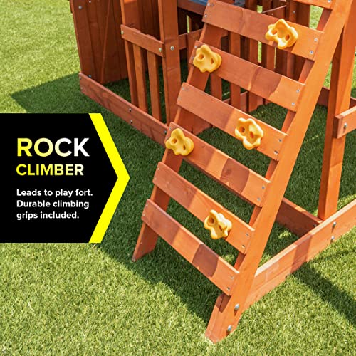 Sportspower Sandalwood Wood Swing Set with Swings, Slide & Playhouse Green