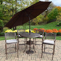 Oakland Living Elite Bar Set with Table, 4 Cushioned Bar Stools, Metal Umbrella, Antique Bronze