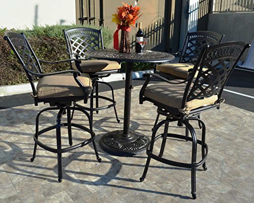 theWorldofpatio St. Augustine 5 Piece Cast Aluminum Bar Set with 36" Table Antique Bronze