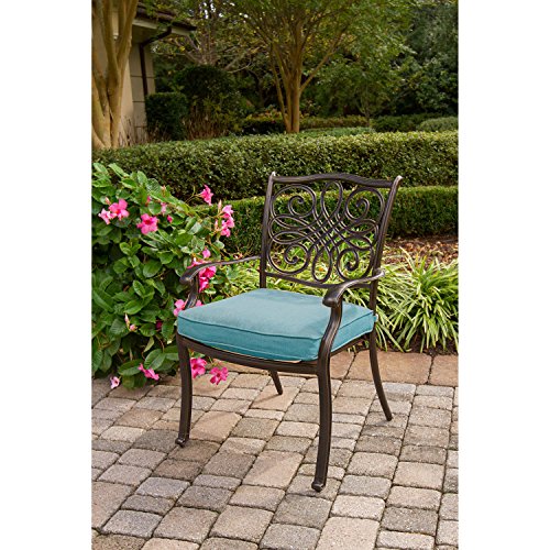 Hanover Traditions 9-Piece Outdoor Dining Set with Blue Cushions