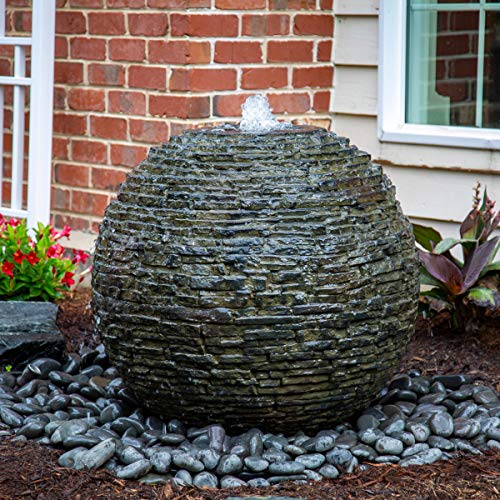 Aquascape Stacked Slate Sphere Water Fountain Medium Slate Gray