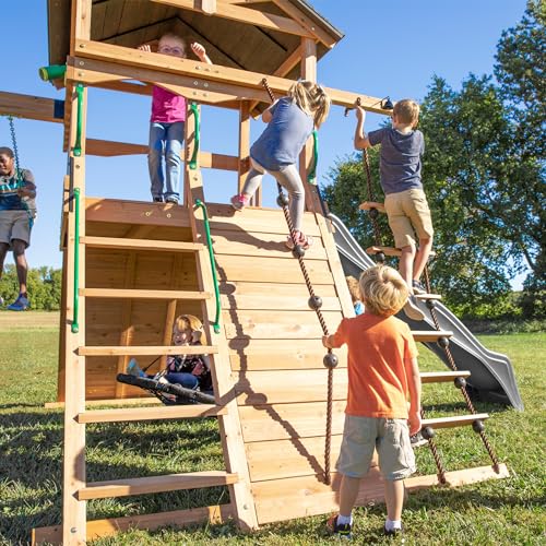 Backyard Discovery Endeavor Cedar Swing Set with Gray Wave Slide