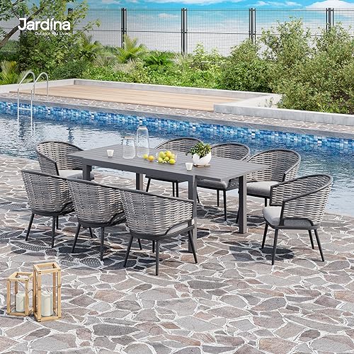JARDINA Outdoor You Living 9-Piece Rattan Patio Dining Set with Extendable Aluminum Table for 8 Chairs
