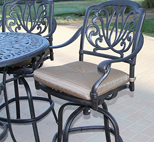 Patio Land Elizabeth Outdoor Patio Barstool Set of 4 Counter Height 26" Dark Bronze with Walnut Cushions