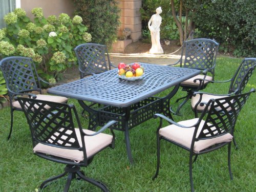 Dining Set 7-Piece Outdoor Cast Aluminum Patio Furniture Brown