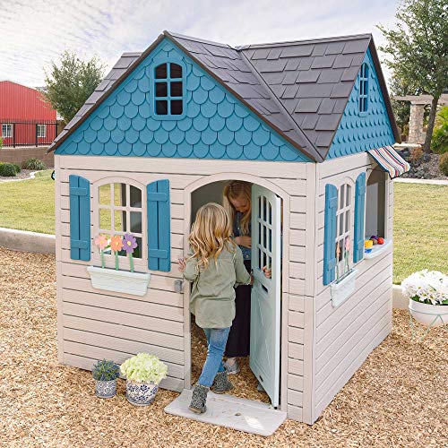 Lifetime Heavy Duty Plastic Outdoor Playhouse 6ft x 6ft x 7ft Beige & Blue