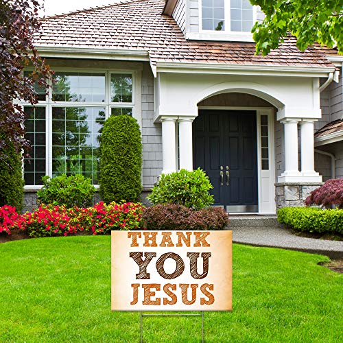 Yard Sign Thank You Jesus Winter Holiday Decoration Lawn Signage 18" x 12" with Heavy Duty Stake