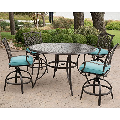 Hanover Traditions 5-Piece Outdoor Dining Set with 4 Swivel Chairs and Round Table Blue