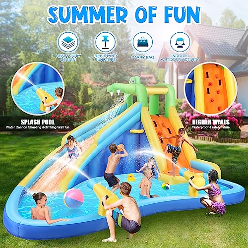 AKEYDIY Inflatable Water Slide Park with Splash Pool and Climbing Wall