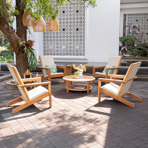 Cambridge Casual Napa Teak Wood Outdoor Adirondack Chair with Quick-Dry Cushion Natural Teak / Textiline Tan