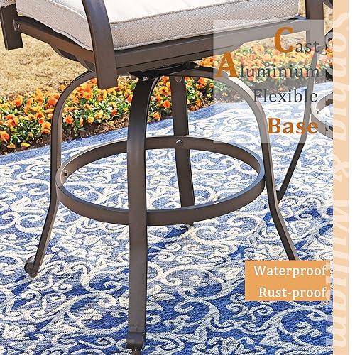 Sophia & William 3-Piece Cast Aluminum Patio Bar Set with Round Table and 2 Swivel Chairs