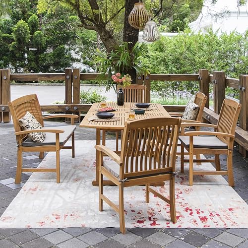 Cambridge Casual Caterina Teak Wood 6-Piece Outdoor Dining Set with Bench Natural Teak/Beige Cushion