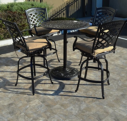 theWorldofpatio St. Augustine 5 Piece Cast Aluminum Bar Set with 36" Table Antique Bronze