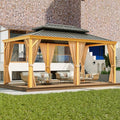 Litake 12x20ft Hardtop Gazebo Double Roof with Nettings and Curtains Brown