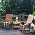 Generic 3-Piece Teak Outdoor Rocking Chair Chat Set Natural Farmhouse Wood Finish White