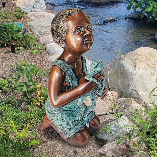Design Toscano New Friend Boy with Frog Cast Bronze Garden Statue Two Tone Bronze & Verdigris