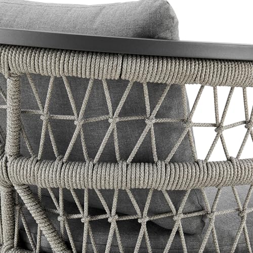 Armen Living Zella Outdoor Patio Dining Chair Set of 2 Aluminum Light Gray Rope with Earl Gray Cushions