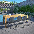 Amazonia Biscayne 9 Piece Patio Dining Set Teak Table Grey Resin Chairs Grey