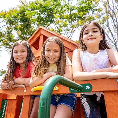 Sportspower Sandalwood Wood Swing Set with Swings, Slide & Playhouse Green