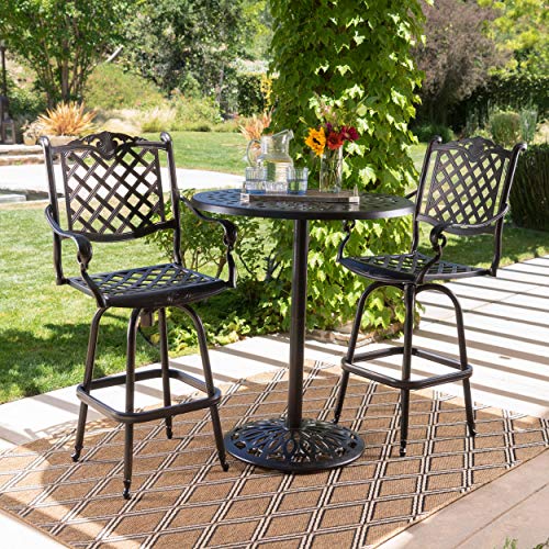 Christopher Knight Home Arlana Outdoor Cast Aluminum Bar Set 3-Pcs Shiny Copper Finish