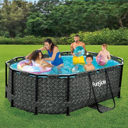 Funsicle Oasis Oval Above Ground Pool with Filter Pump, Cartridge, and Ladder Dark Herringbone