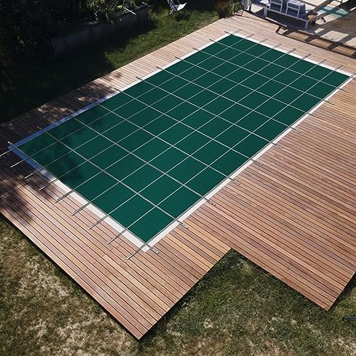 DOUKI Rectangular Inground Pool Safety Cover 20x42ft Triple Stitched Mesh PP Green