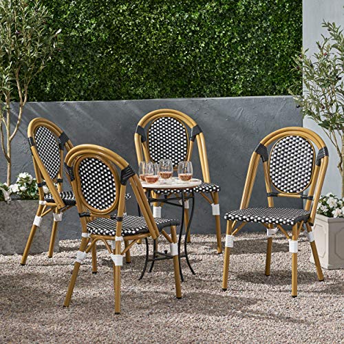 Christopher Knight Home Gwendolyn Outdoor French Bistro Chairs Set of 4 Black White Bamboo Print Finish