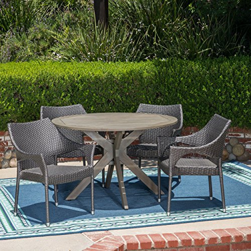 Christopher Knight Home Lina Outdoor 5 Piece Wood and Wicker Dining Set Gray