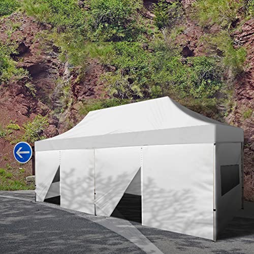 BANNER BUZZ EZ Pop Up Canopy Tent 20x10 with Sidewalls and Mesh Windows White
