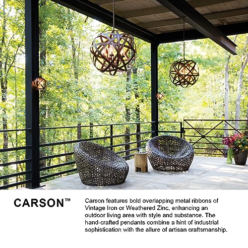 Hinkley Carson Collection Three Light 12V 3.50W LED Low Voltage Outdoor Medium Orb Pendant Vintage Iron