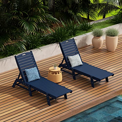 WestinTrends Malibu Poly Reclining Outdoor Patio Chaise Lounge Chair Set Navy Blue