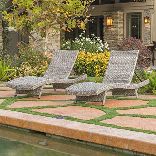 Unknown Outdoor Wicker/Aluminum Chaise Lounge Set of 2 Grey