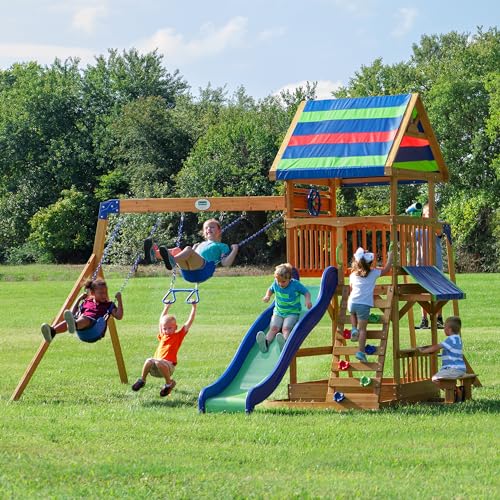 Backyard Discovery Beach Front Cedar Swing Set with Monkey Bars Multicolor