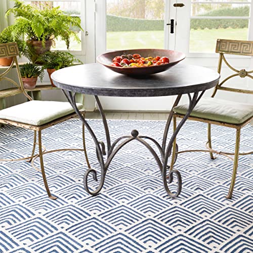 Dash & Albert Cleo Indoor/Outdoor Area Rug 5' x 8' Navy Geometric Handwoven Washable