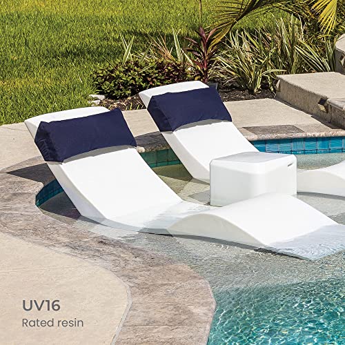 Aqua Chairs Aqua Outdoors in-Pool DEEP Ledge Chaise Set with Headrest Pillows and Table White Granite