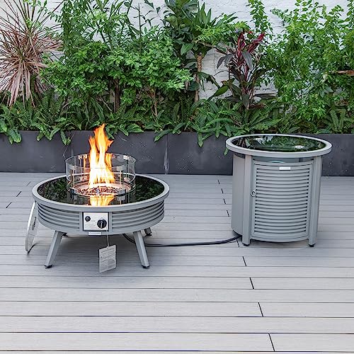 LeisureMod Walbrooke Modern Aluminum 5-Piece Patio Conversation Set with Fire Pit Table Red