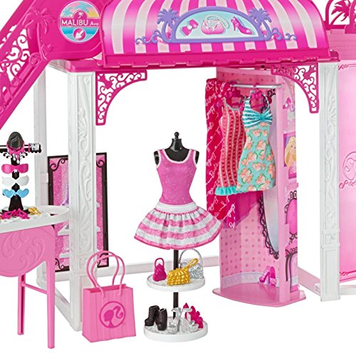 Barbie Malibu Ave Shopping Mall Playset - 50+ Pieces with Working Escalator, Fashion Boutique, Hair Salon, Food Court & Theater