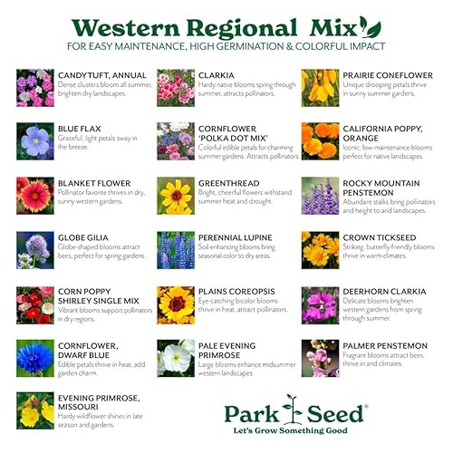 Park Seed Wildflower Garden Seeds Mixture for Pollinators - Western Regional Mix, 50 lbs