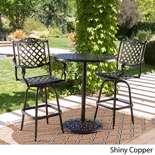 Christopher Knight Home Arlana Outdoor Cast Aluminum Bar Set 3-Pcs Shiny Copper Finish
