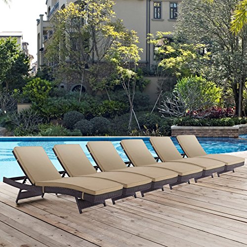 America Luxury - Outdoor Modern Contemporary Urban Patio Balcony Chaise Lounge Chair Set of 6 Brown Rattan